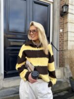 Knitvest Yp1934 Gestreept Bruin Geel