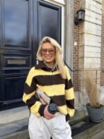 Knitvest Yp1934 Gestreept Bruin Geel