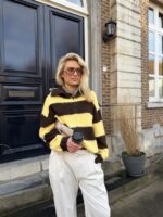 Knitvest Yp1934 Gestreept Bruin Geel