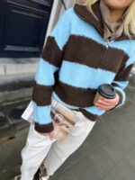 Knitvest Yp19354 Gestreept Bruin Blauw