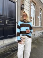 Knitvest Yp19354 Gestreept Bruin Blauw