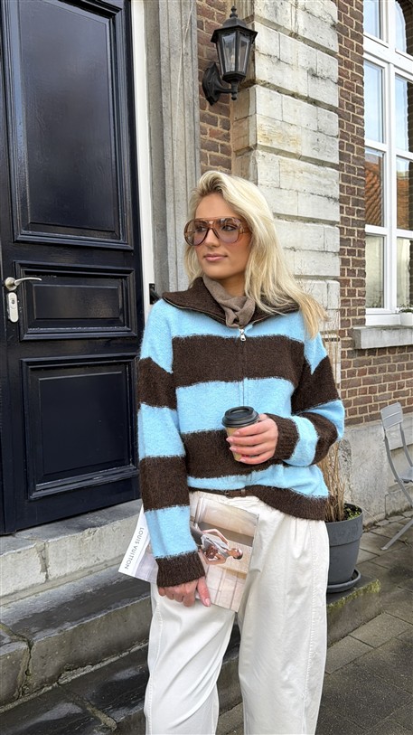 Knitvest Yp19354 Gestreept Bruin Blauw