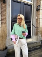 Hemd Stripes W5920 2 Color Sleeve Groen