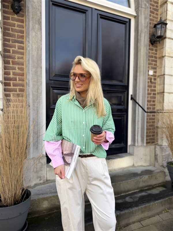 Hemd Stripes W5920 2 Color Sleeve Groen