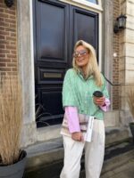 Hemd Stripes W5920 2 Color Sleeve Groen