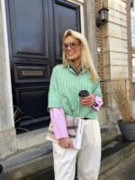 Hemd Stripes W5920 2 Color Sleeve Groen