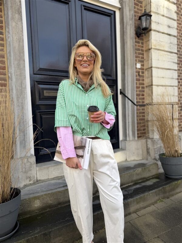 Hemd Stripes W5920 2 Color Sleeve Groen