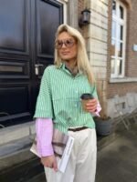 Hemd Stripes W5920 2 Color Sleeve Groen