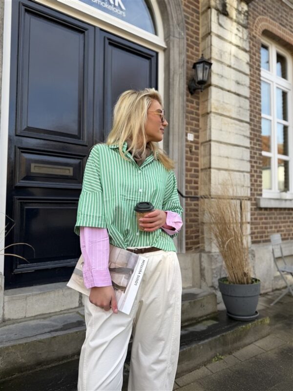 Hemd Stripes W5920 2 Color Sleeve Groen