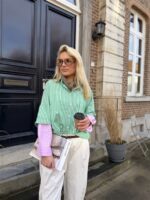 Hemd Stripes W5920 2 Color Sleeve Groen