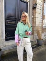 Hemd Stripes W5920 2 Color Sleeve Groen