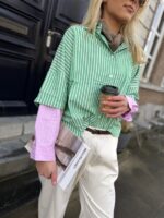 Hemd Stripes W5920 2 Color Sleeve Groen