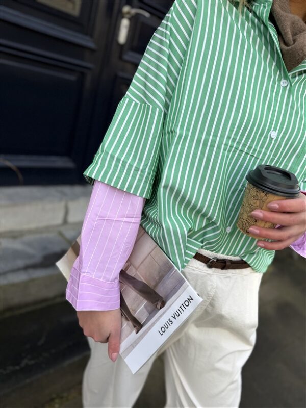 Hemd Stripes W5920 2 Color Sleeve Groen