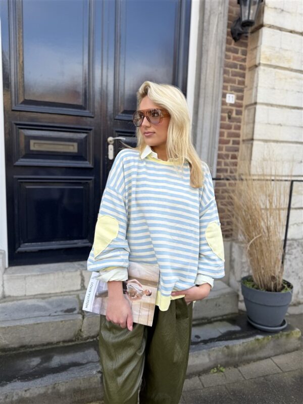 Sweater Stripes Hartje Mouw Blauw Geel