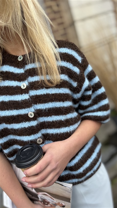 Knit 51157 K.mouw Bruin Blauw Gestreept