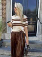 Knit Zm7011 K.mouw Layerd Stripes Bruin