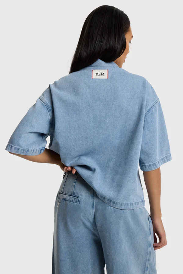 Denim Blouse 2603998629 Korte Mouw