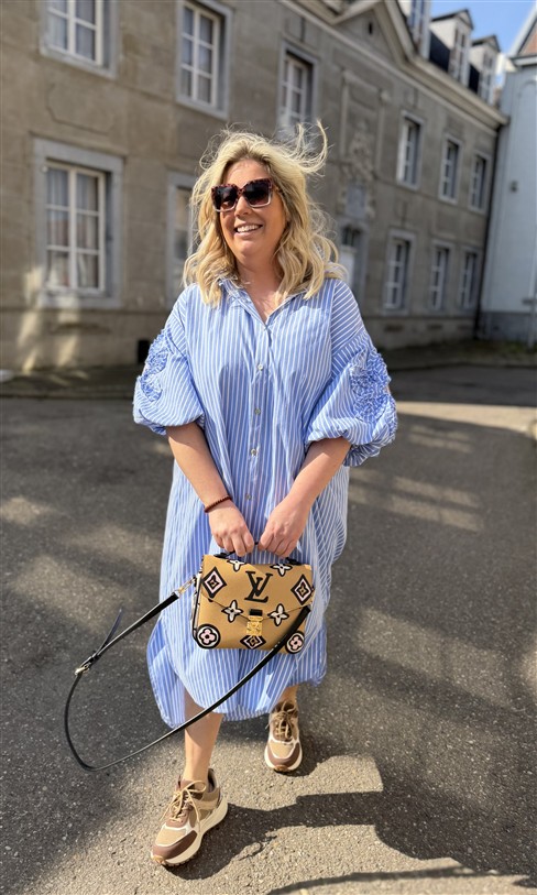 Hemdj Gestreept Pofmouw 3d Broderie Flow