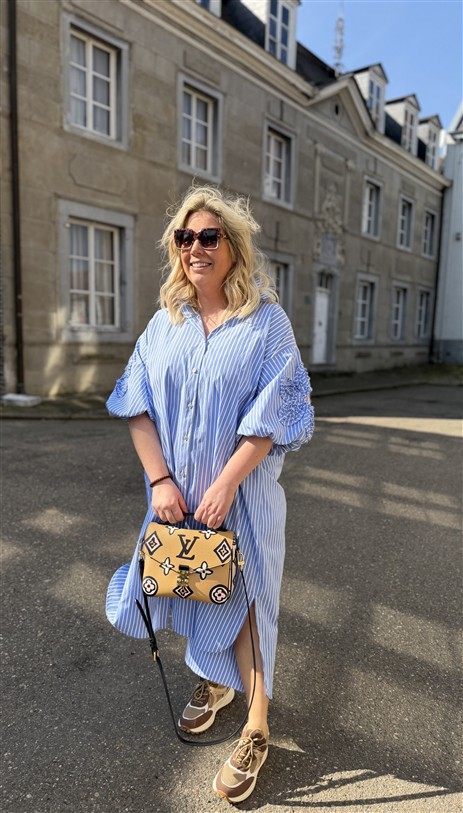 Hemdj Gestreept Pofmouw 3d Broderie Flow