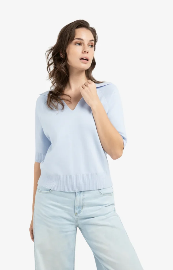 Knit 01-000569-603 K.mouw Kraag Blauw