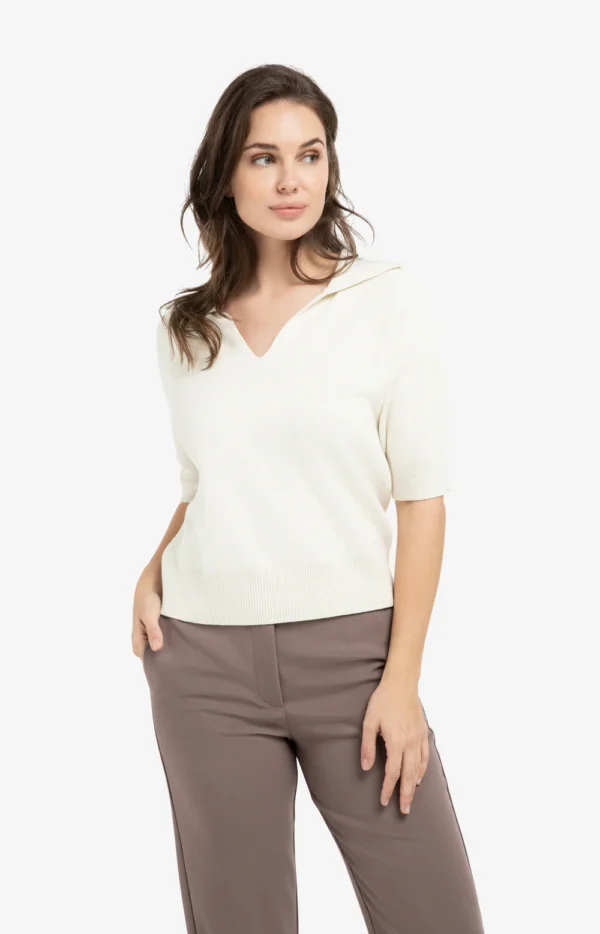 YAYA Knit 01-000569-603 K.mouw Kraag Ecru