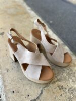 Elegant Cross Strap Platform Beige