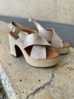 Elegant Cross Strap Platform Beige
