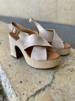 Elegant Cross Strap Platform Beige
