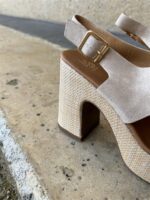 Elegant Cross Strap Platform Beige