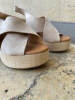 Elegant Cross Strap Platform Beige