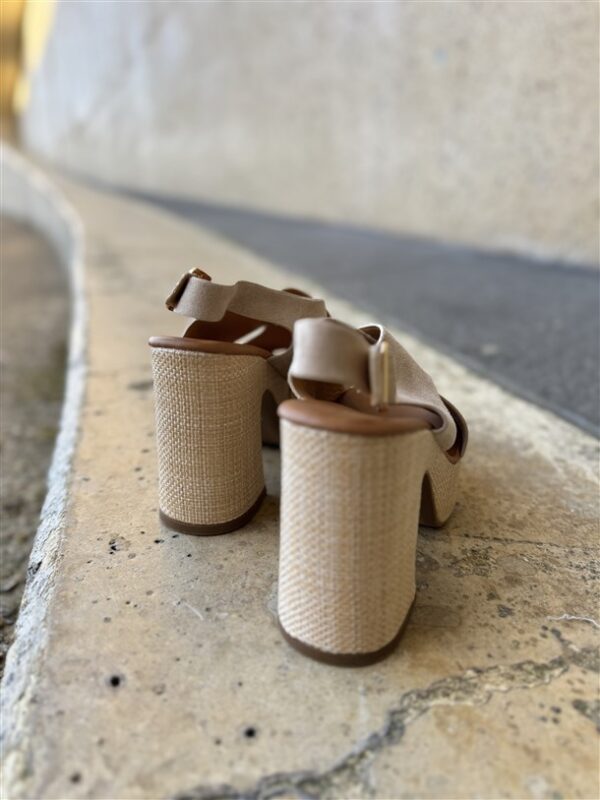 Elegant Cross Strap Platform Beige