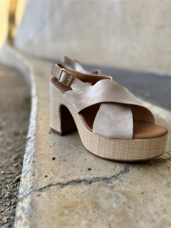 Elegant Cross Strap Platform Beige