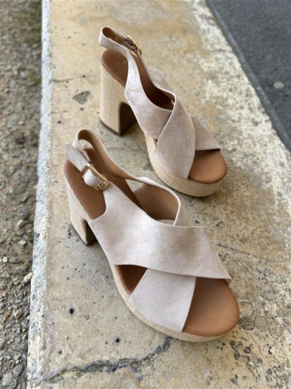 Elegant Cross Strap Platform Beige