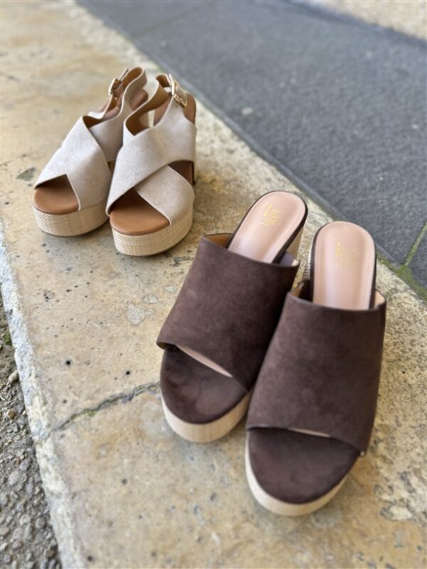 Elegant Cross Strap Platform Beige