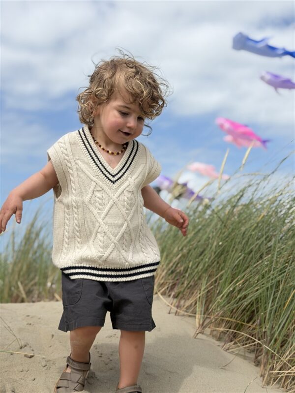 LITTLE LEAN DEBARDEAUR CABLE KNIT BEIGE