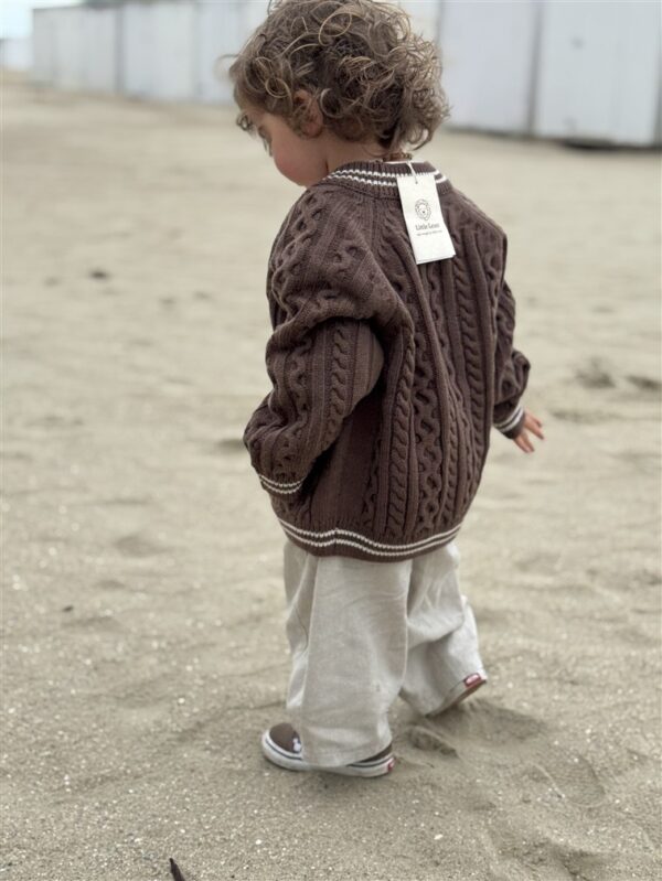 LITTLE LEAN CABLE KNIT CARDIGAN BRUIN