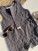 Dimple Cotton Suit Charcoal
