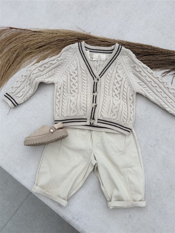 LITTLE LEAN CABLE KNIT CARDIGAN BEIGE