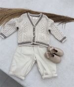 LITTLE LEAN CABLE KNIT CARDIGAN BEIGE