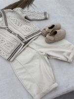 LITTLE LEAN CABLE KNIT CARDIGAN BEIGE