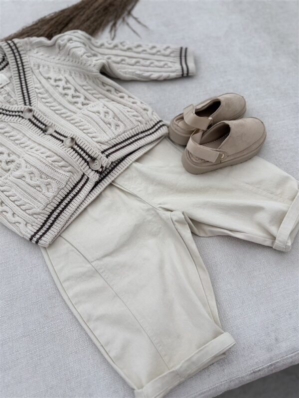 LITTLE LEAN CABLE KNIT CARDIGAN BEIGE