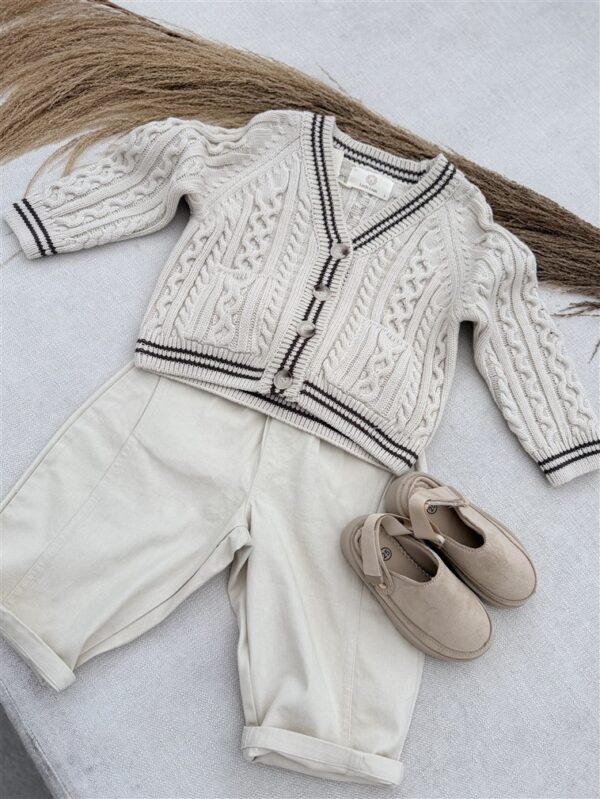 LITTLE LEAN CABLE KNIT CARDIGAN BEIGE