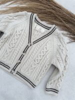 LITTLE LEAN CABLE KNIT CARDIGAN BEIGE