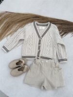 LITTLE LEAN CABLE KNIT CARDIGAN BEIGE