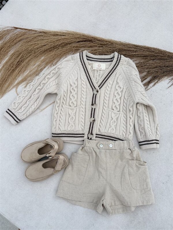 LITTLE LEAN CABLE KNIT CARDIGAN BEIGE