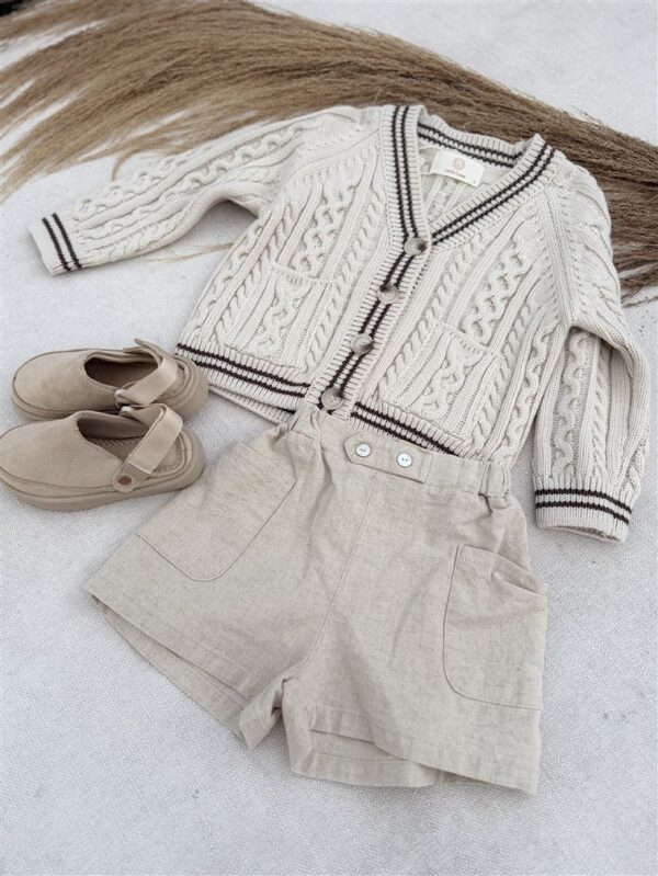 LITTLE LEAN CABLE KNIT CARDIGAN BEIGE