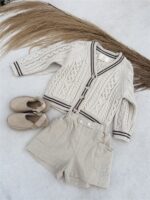 LITTLE LEAN CABLE KNIT CARDIGAN BEIGE