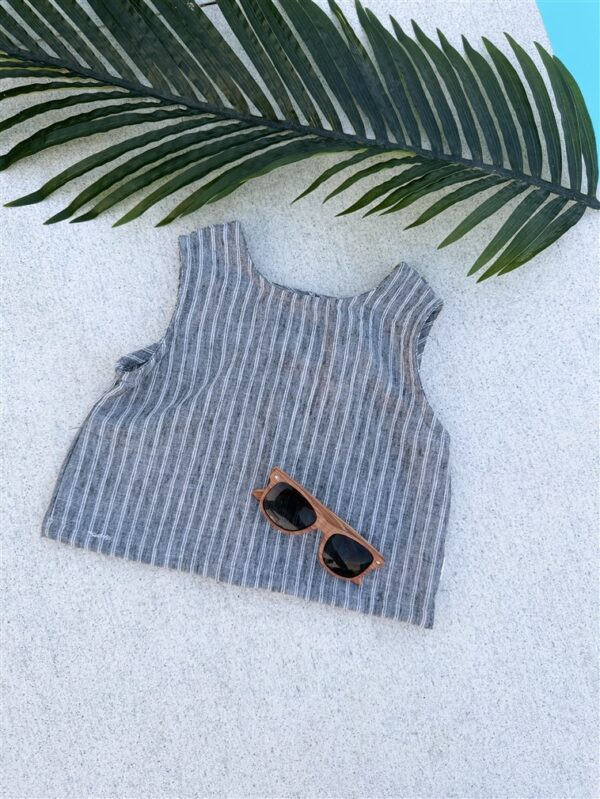 Striped Top Woven Sleeveless Blue