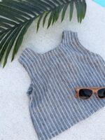 Striped Top Woven Sleeveless Blue