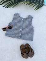 Striped Top Woven Sleeveless Blue